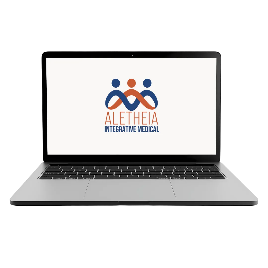 Aletheia Integrative Medical logo displayed on laptop screen