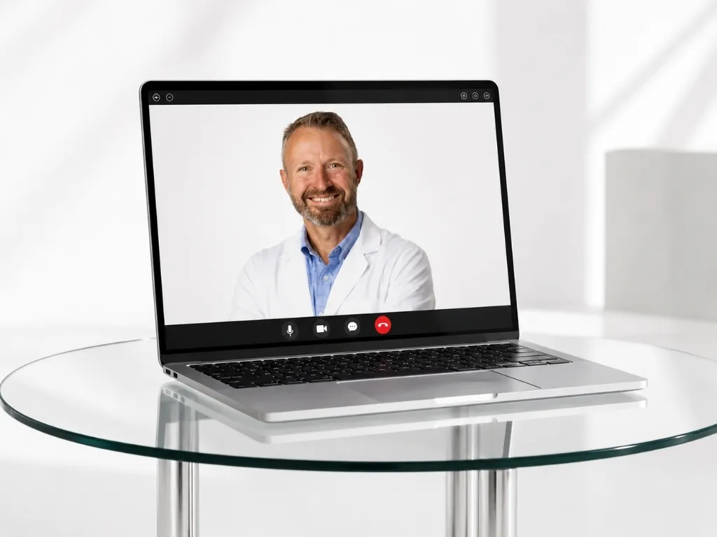 Aletheia physician conducting virtual telehealth consultation on laptop