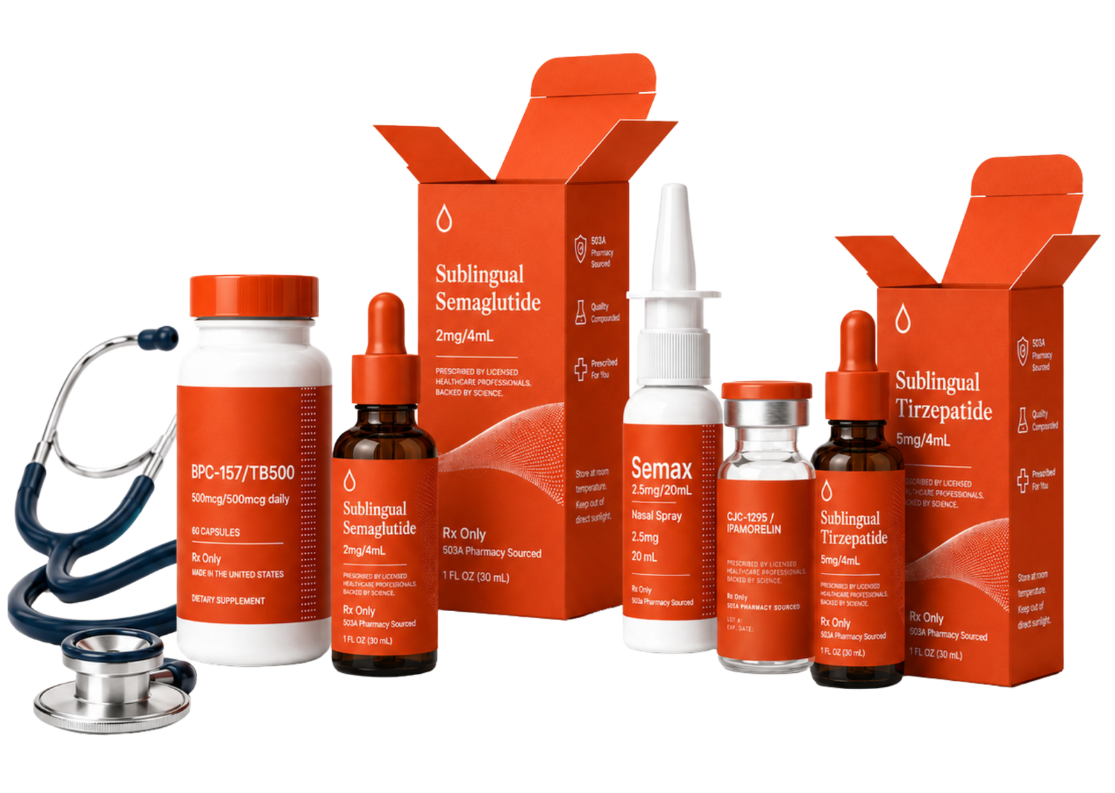 Aletheia Integrative Medical peptide therapy product line with stethoscope
